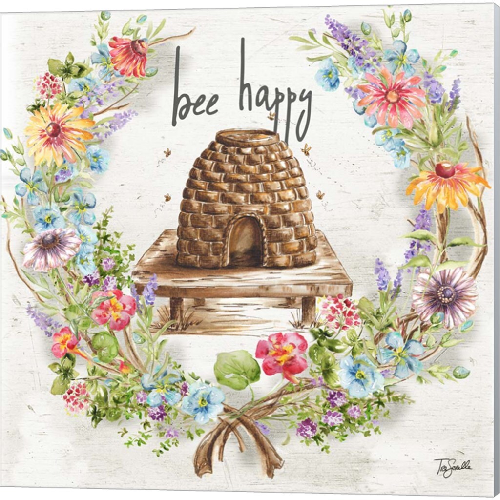 Honey Bee and Herb Blossom Wreath by Tre Sorelle Studios 14&#x22; x 14&#x22; Canvas Wall Art (Set of 2)