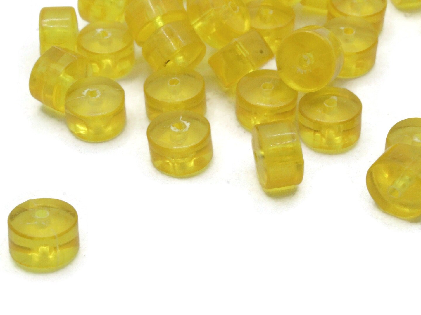 40 10mm Clear Yellow Disc Vintage Plastic Beads