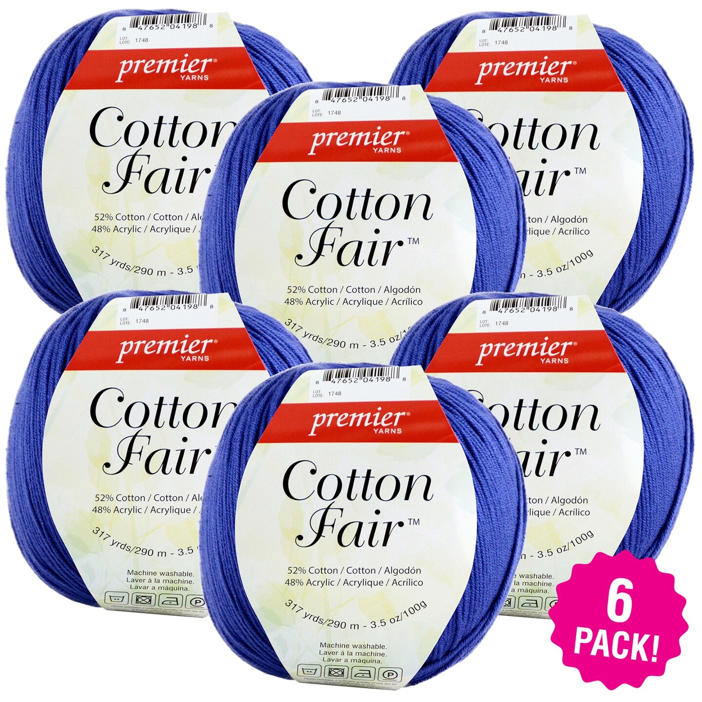 Multipack of 6 - Premier Yarns Cotton Fair Solid Yarn-Blue Iris