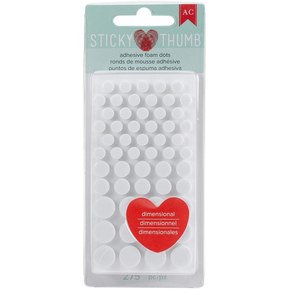 Multipack of 6 - Sticky Thumb Dimensional Adhesive Foam 275/Pkg-White Dots, Assorted Sizes