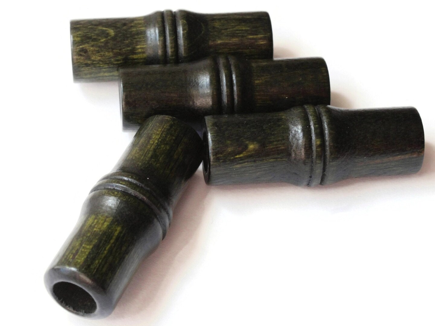 4 40mm Green Vintage Wood Tube Beads Large Hole Wooden Beads bC3