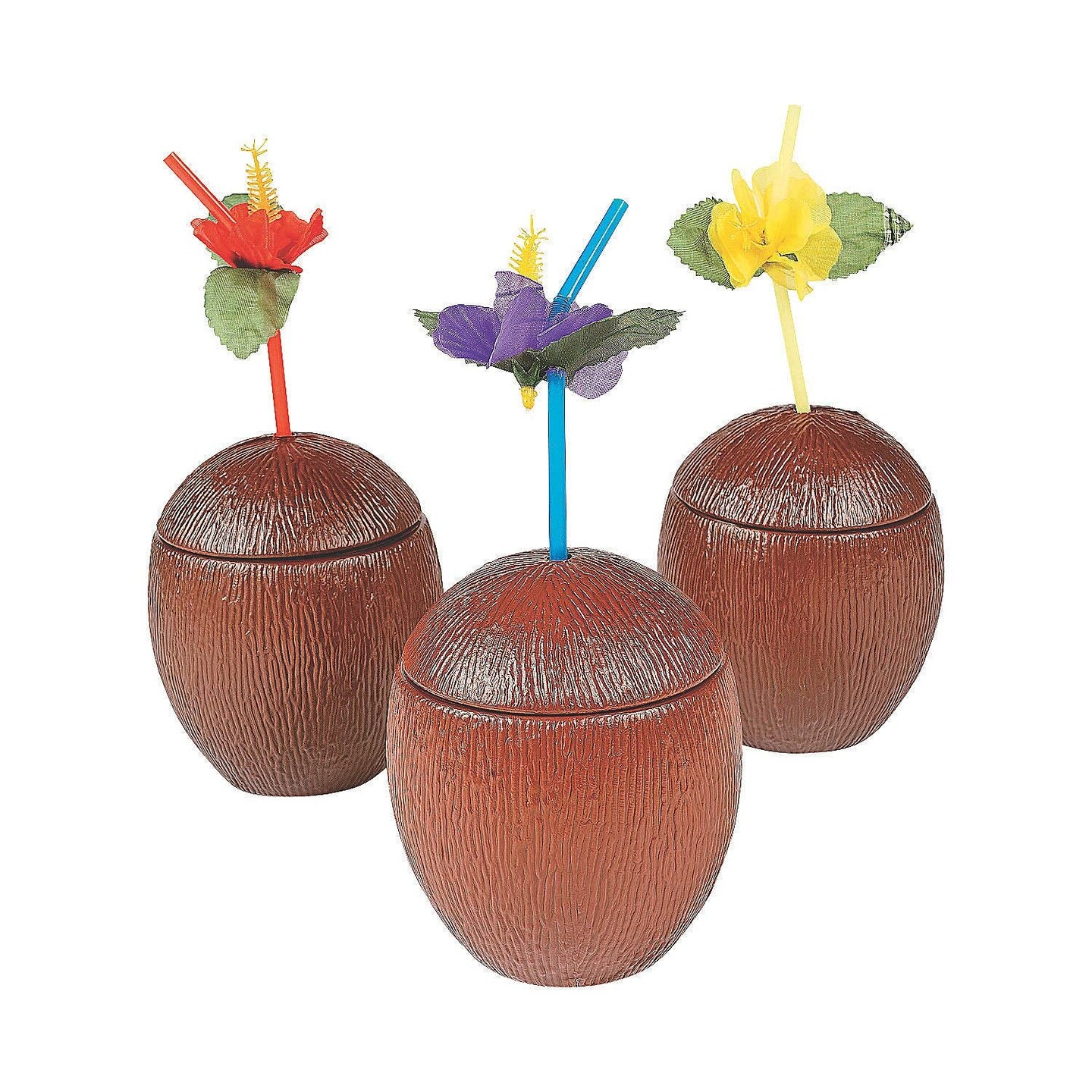 Fun Express - Coconut Cups Plastic for Party - Party Supplies - Drinkware - Sipper & Molded Cups - Party - 12 Pieces