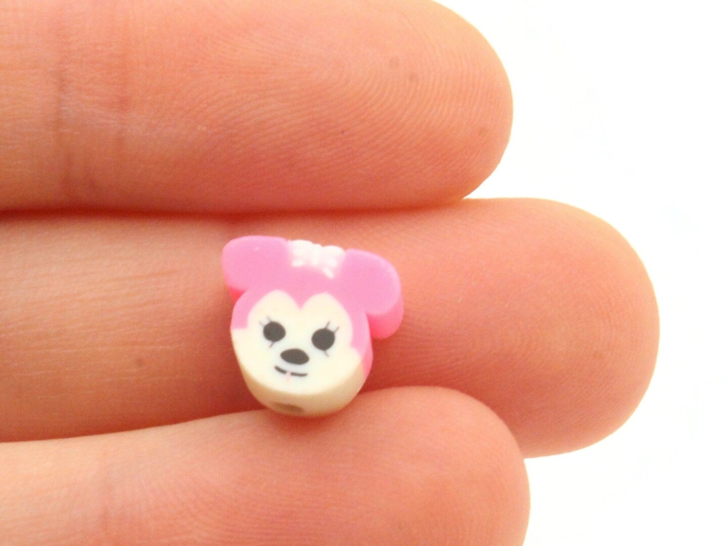 20 Pink Mouse Head with Bow Polymer Clay Beads