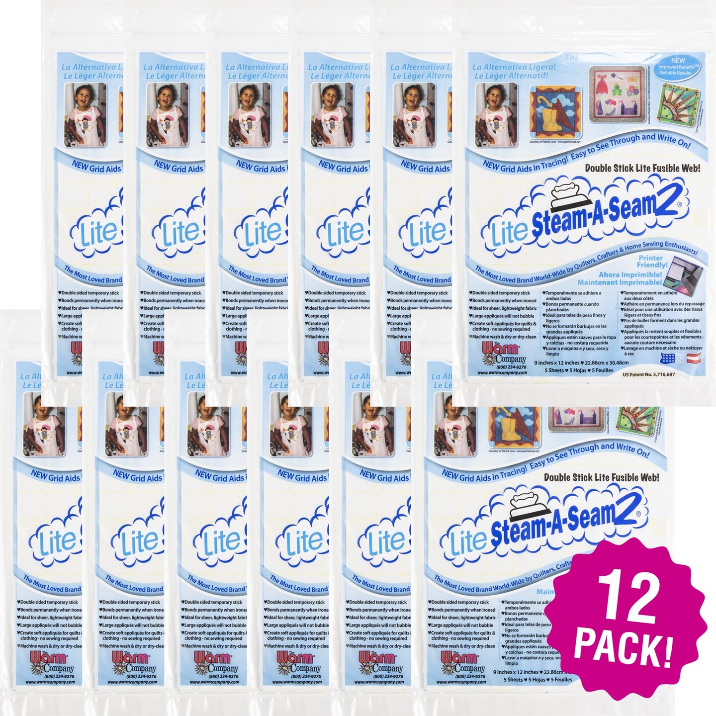 Multipack of 12 - Warm Company Lite Steam-A-Seam 2 Fusible Web-9&#x22;X12&#x22; 5/Pkg