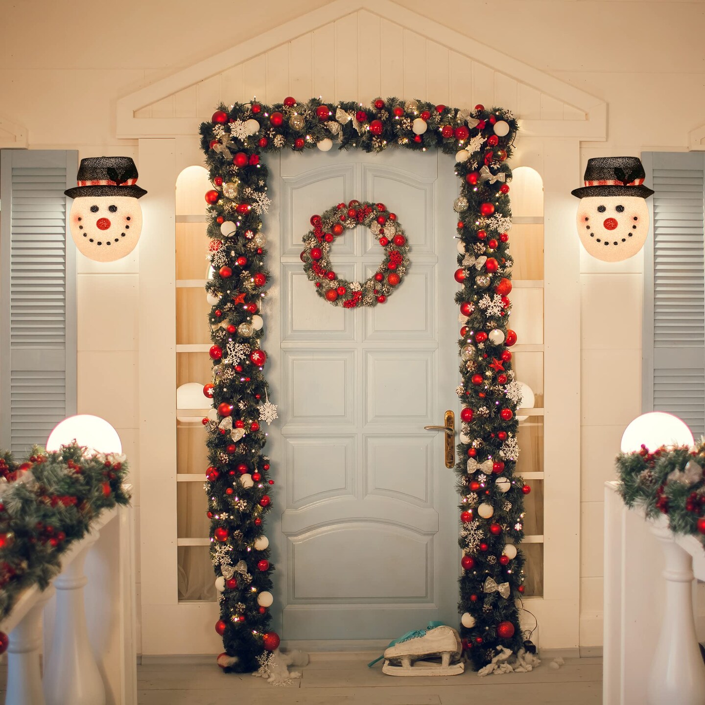 Ornativity Snowman Porch Light Cover - Snowman Head Outdoor Front Porch Lamp Holiday Decoration Covers - Set of 2