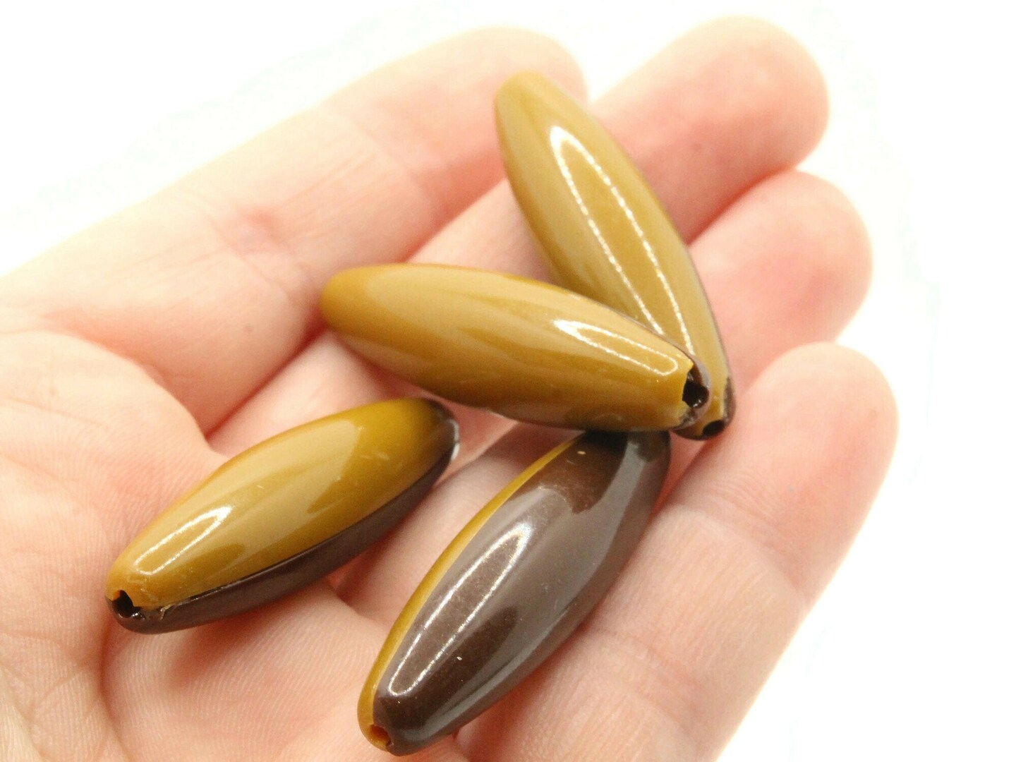 10 40mm Brown Two Tone Vintage Plastic Tube Beads