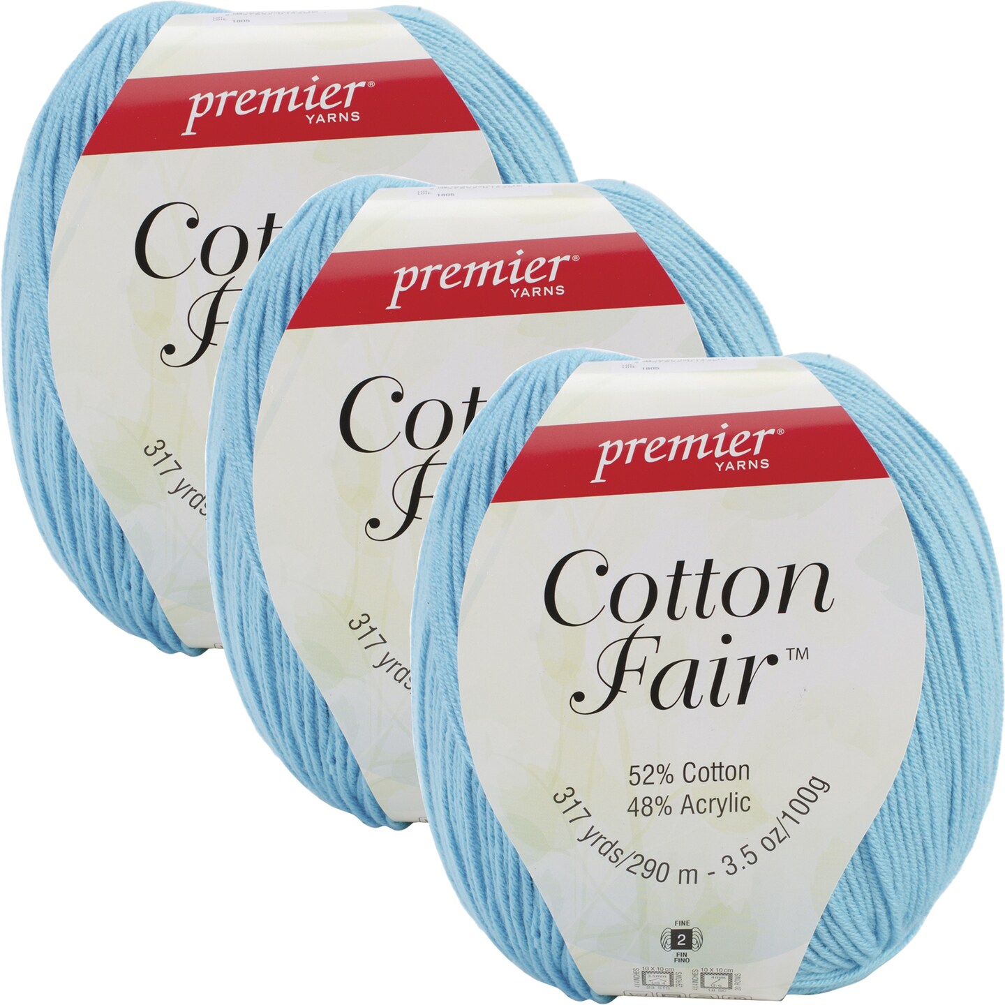 Multipack of 3 - Premier Yarns Cotton Fair Solid Yarn-Turquoise