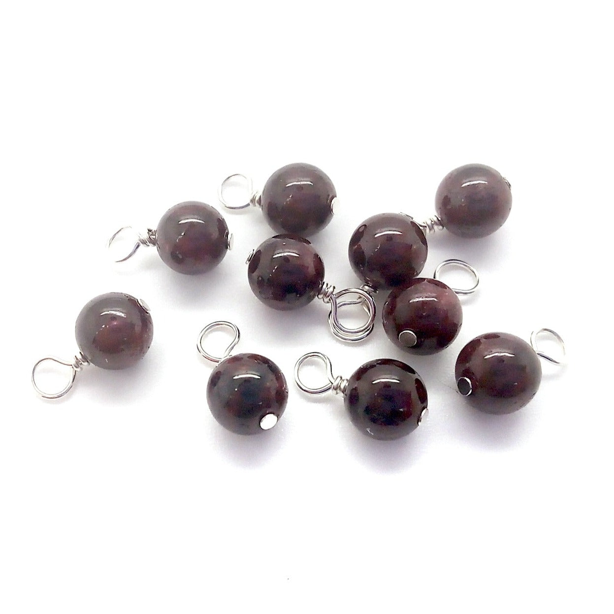 Garnet 6mm Bead Dangles, Small Gemstone Charms, 10 pieces, Adorabilities