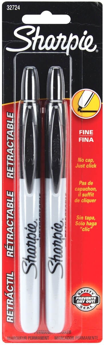 Sharpie Retractable Marker, Black Fine Point- Carded, 6/pack