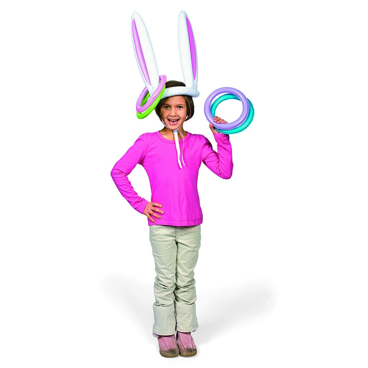 Fun Express Bunny Ears Inflate Ring Toss for Easter (5 Pieces/Set) Inflatable Party Game