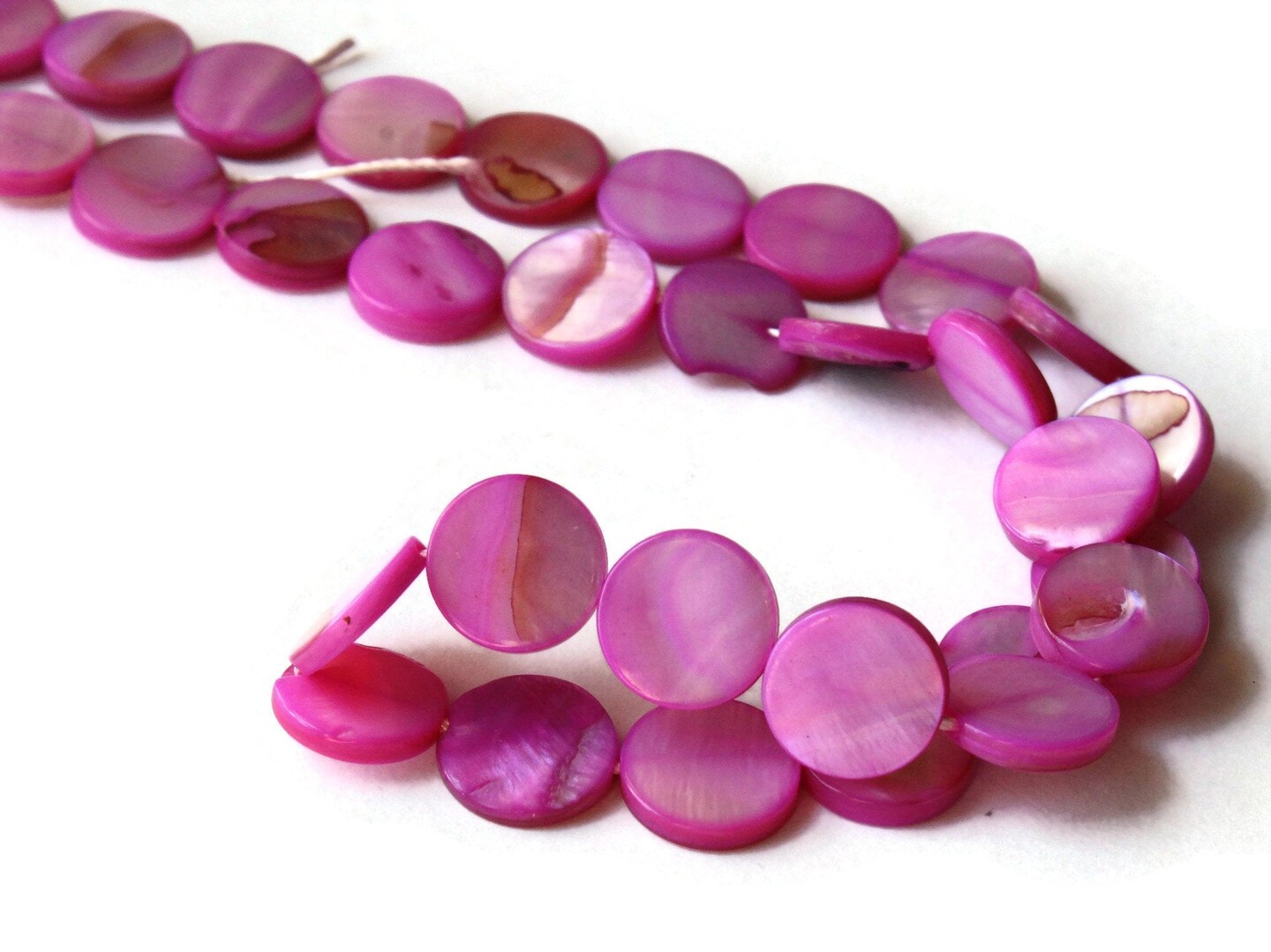 10mm Pink Mother of Pearl Disc Beads Seashell Beads Loose Dyed pink Beads Full Strand Shell Coins