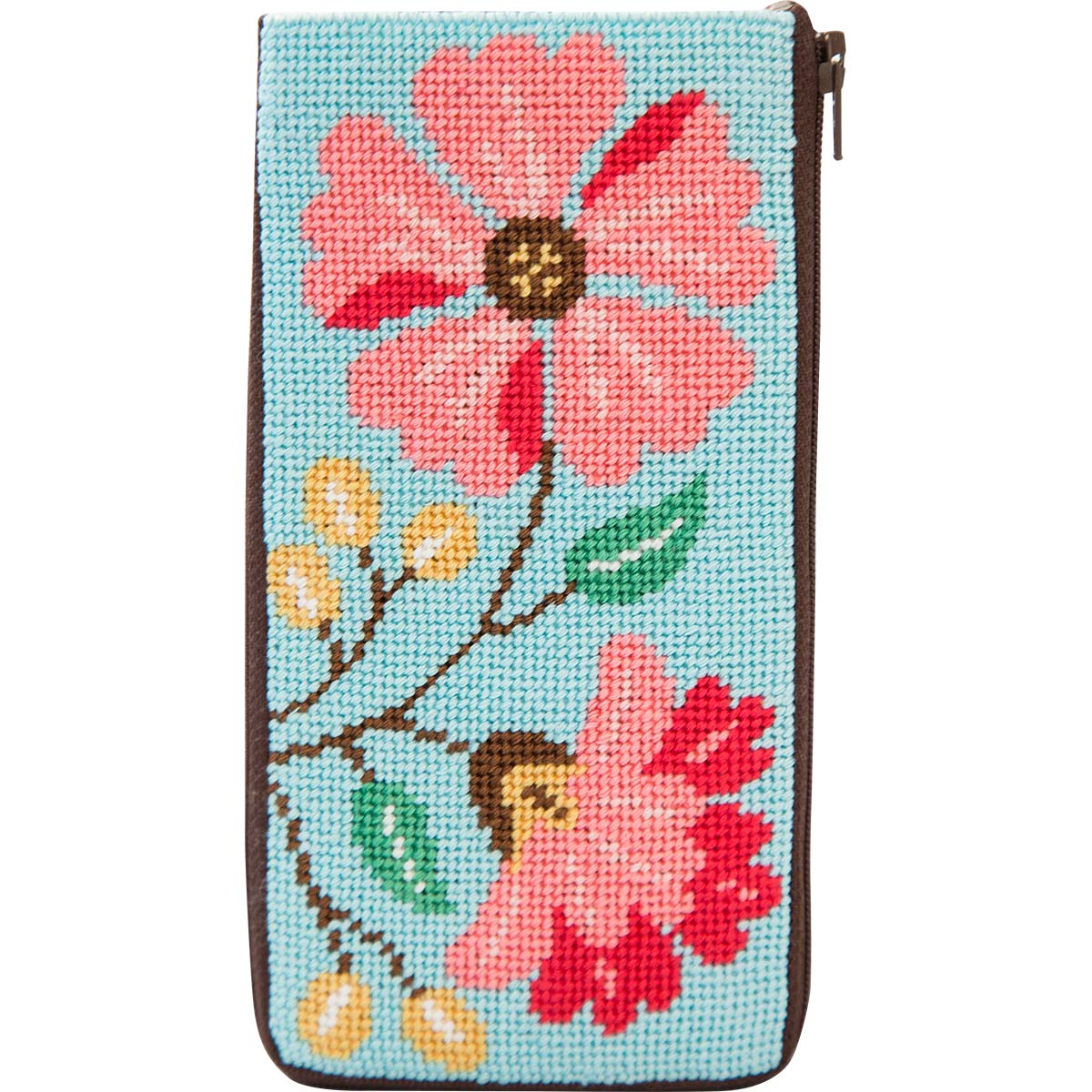 Alice Peterson Pink Flowers Stitch & Zip Eyeglass Case Needlepoint Kit