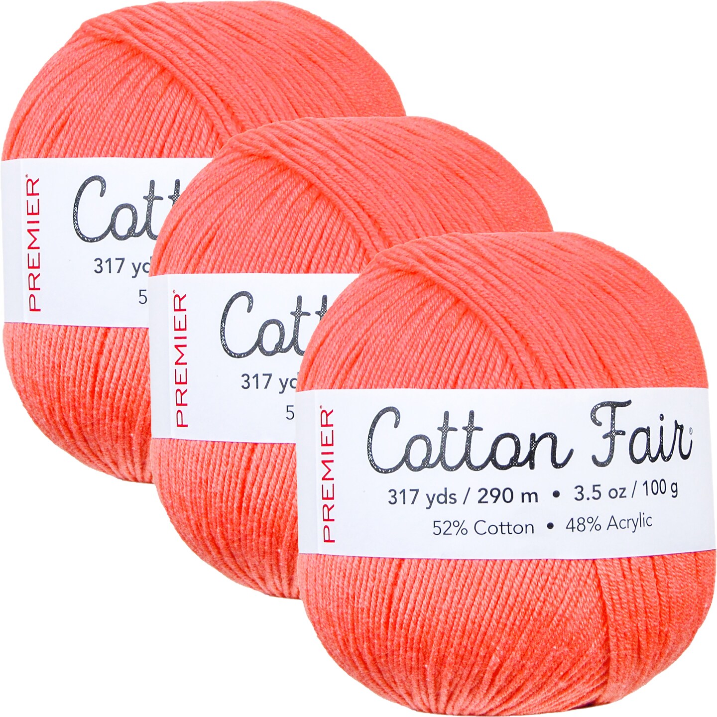 Multipack of 3 - Premier Yarns Cotton Fair Solid Yarn-Bright Peach