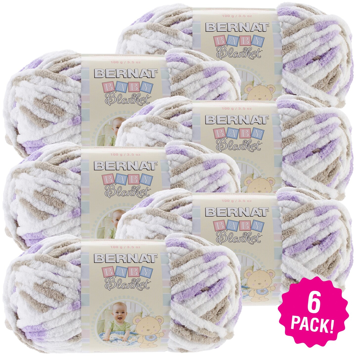 Multipack of 6 - Bernat Baby Blanket Yarn-Little Lilac Dove Print