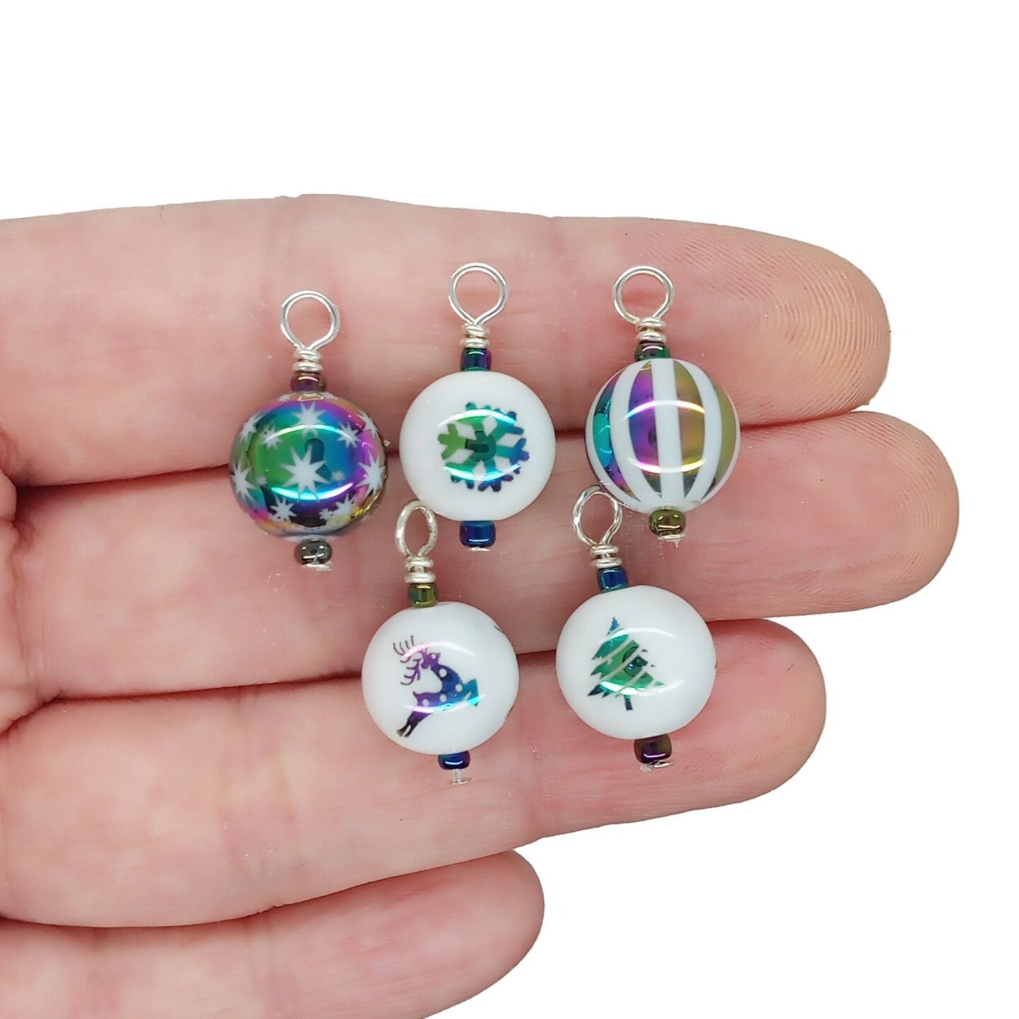 Colorful Christmas Bead Charms, Rainbow Holiday Dangles