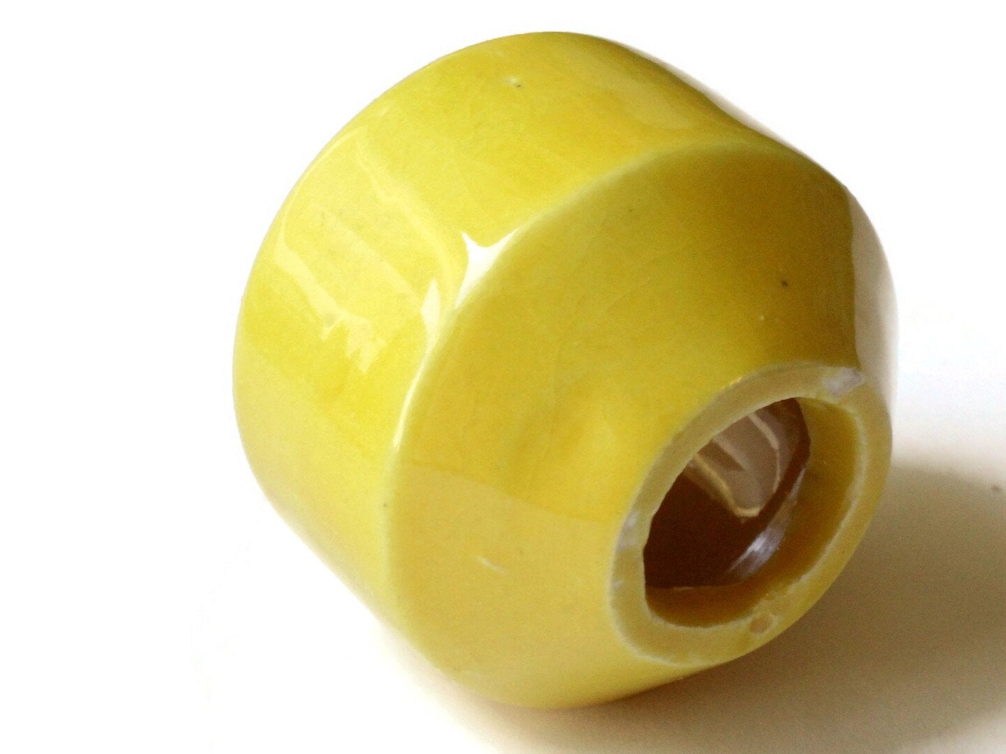 38mm Yellow Banded Round Bead Vintage Macrame Ceramic Porcelain Bead