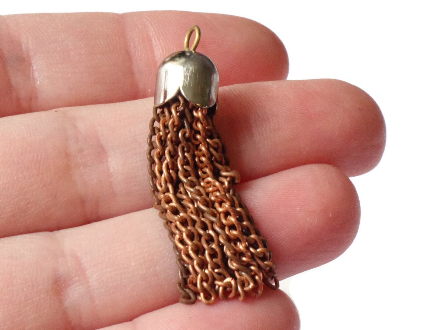 4 Copper and Steel Chain Tassels 1 1/2 inches 12 Strand Tassels