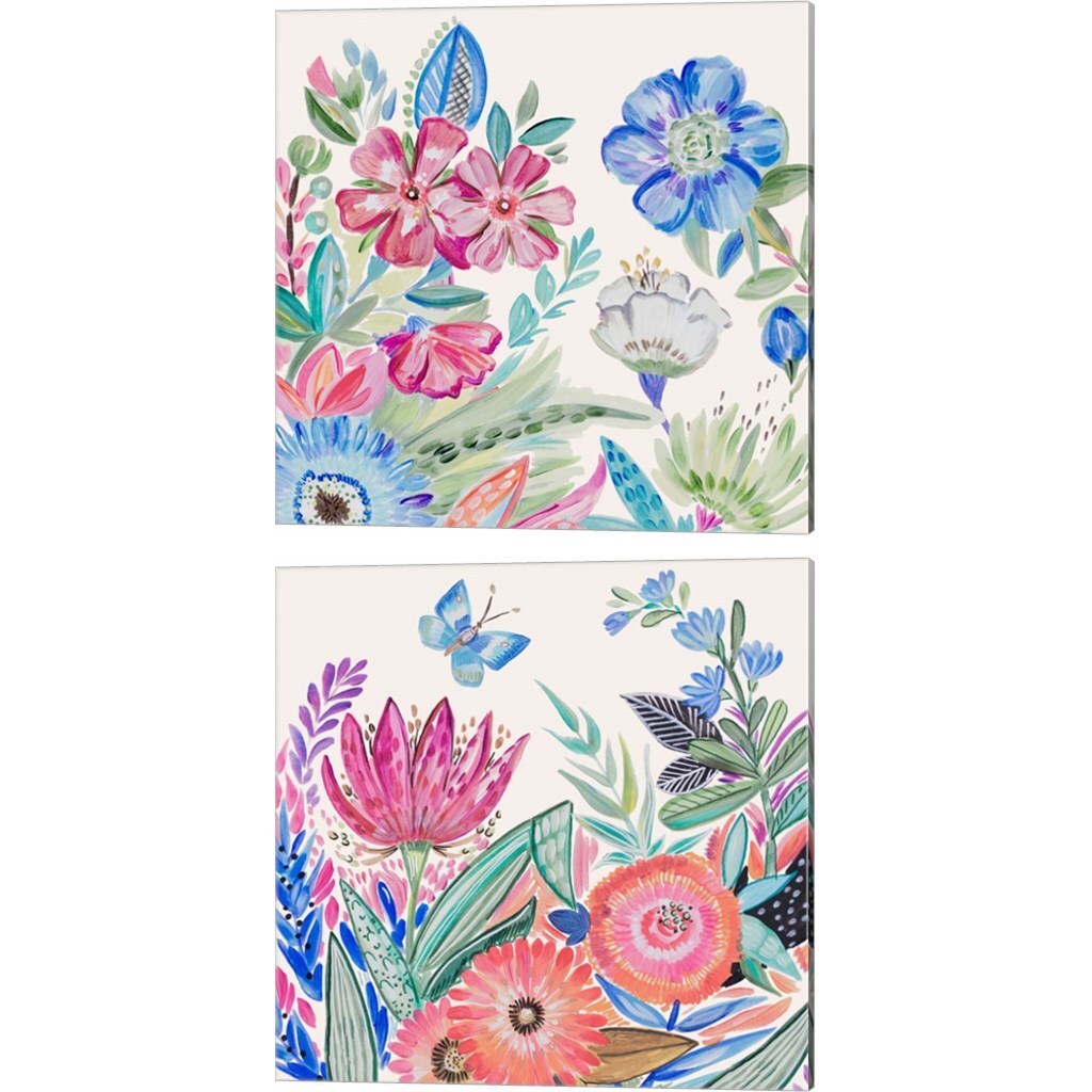 Spring Flower Garden by Ani Del Sol 14" x 14" Canvas Wall Art (Set of 2)