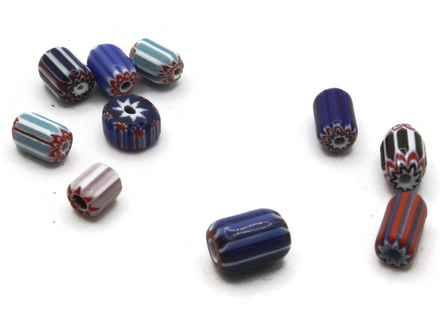 10 Multi-color Mixed Chevron Glass Tube Beads    Rosetta Tube Beads