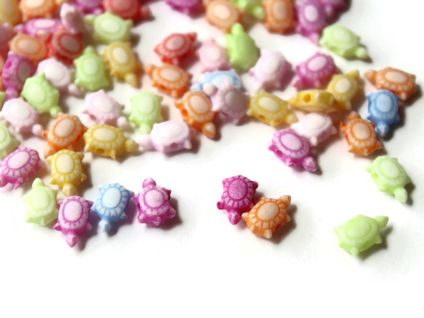 100 Assorted Color Teeny Tiny Turtle Beads 10mm x 7mm Loose Plastic Beads Tortoise Beads