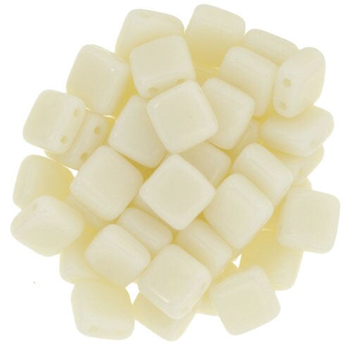 Czechmate 6mm Square Glass Czech Two Hole Tile Bead, Ivory