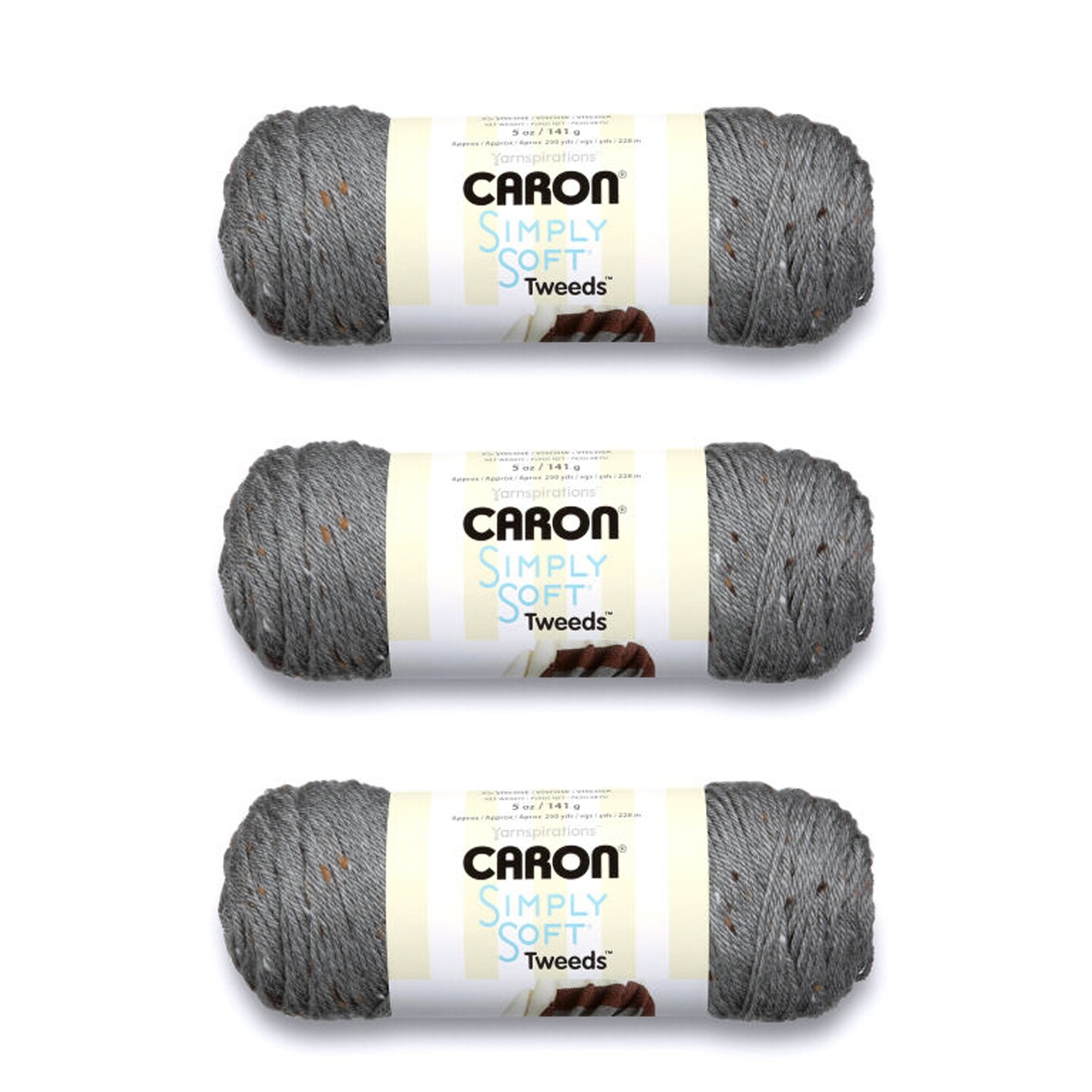 Caron Simply Soft Gray Heather Tweeds Yarn - 3 Pack of 141g/5oz - Acrylic - 4 Medium (Worsted) - 250 Yards - Knitting/Crochet