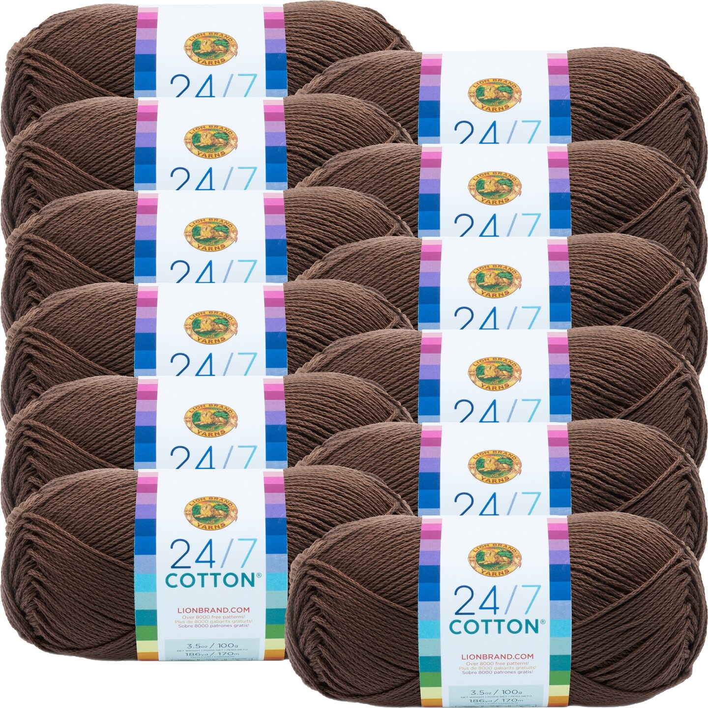 (12 Pack) Lion Brand 24/7 Cotton Yarn - Caf&#xFFFD; Au Lait