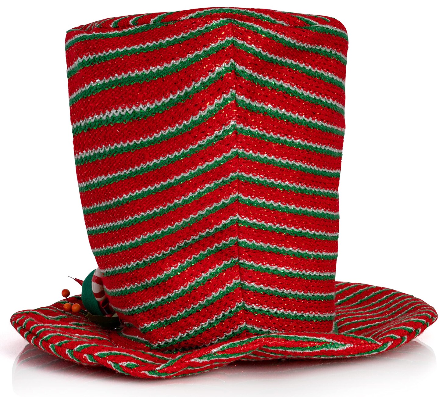 Ornativity Snowman Hat Tree Topper - Snow Man Winter Holiday Top Hat Christmas Tree Top Decoration with Red Ornament Berry Balls, Mistletoe Holly and Candy Decorations and LED Lights