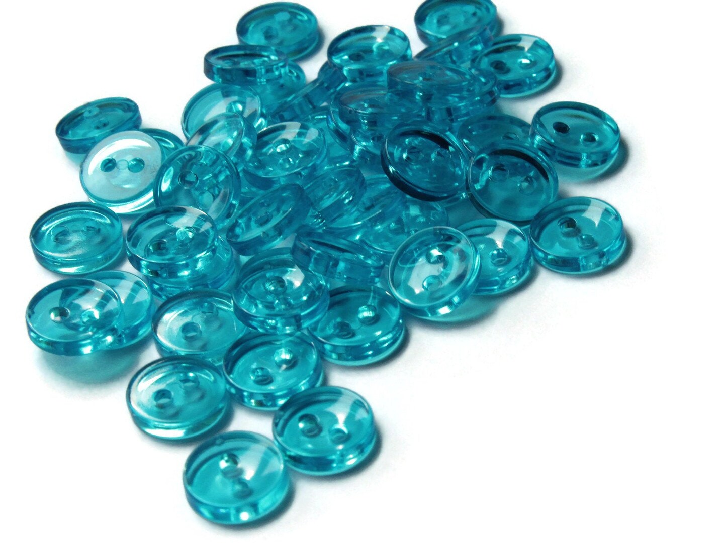 50 11mm Clear Sky Blue Flat Round Plastic Two Hole Buttons