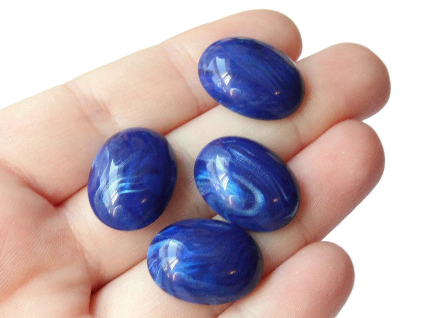 12 19mm x 14mm Blue Swirl Oval Cabochons Vintage Japanese Lucite Cabs Domed Flat Back Cabochons