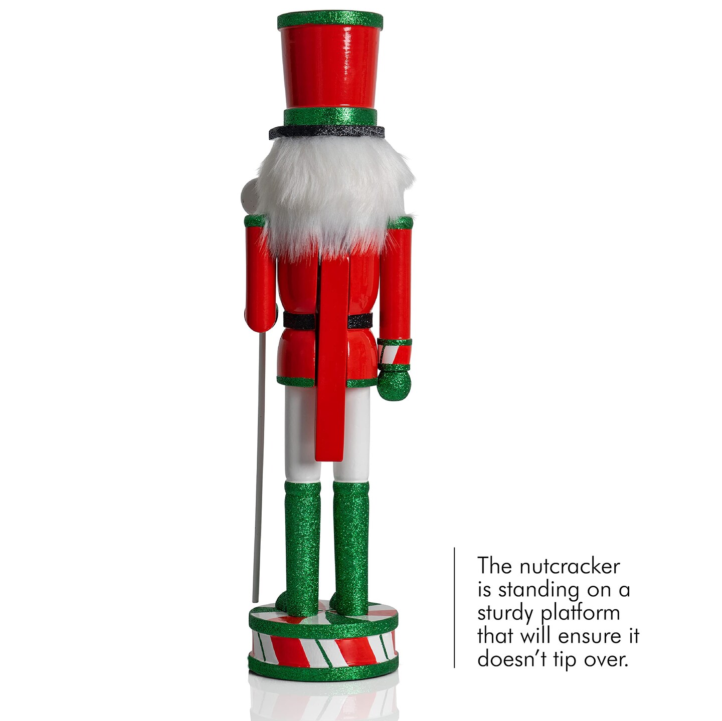 Ornativity Wooden Peppermint Christmas Nutcracker - Red, White and Green Glitter Candy Themed Holiday Nut Cracker Doll Figure Toy Soldier Decorations
