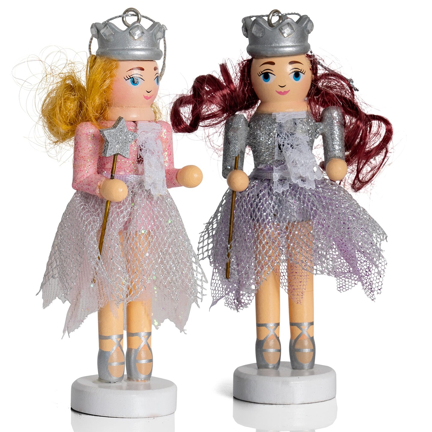 Ornativity Nutcracker Hanging Ornament Figures – Fairy Ballet Dancers Glittered Christmas Mini Wooden Nutcrackers Xmas Tree Ornament Set – 4 Pieces