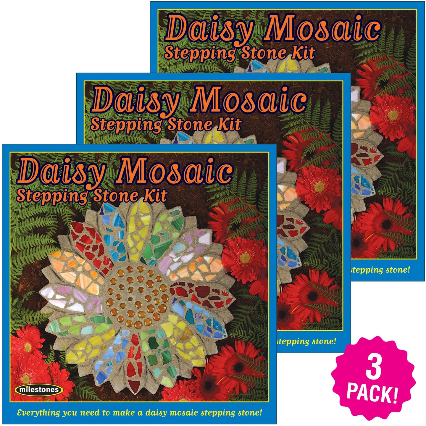 Multipack of 3 - Mosaic Stepping Stone Kit-Daisy