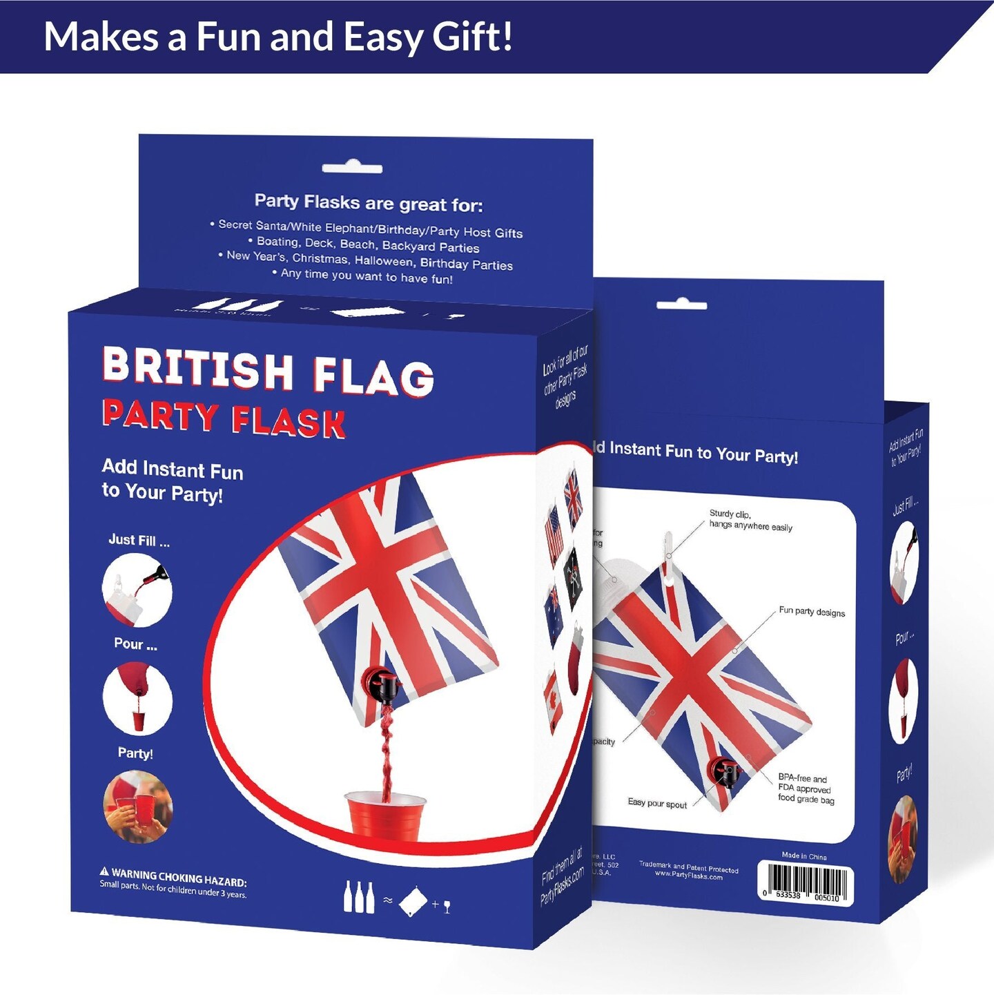 Union Jack Flag Party Flask: 2 liter British Flag Flasks Make the Perfect Drink Dispenser for Your St Georges Day or Guy Fawkes,Bonfire Night Party Supplies,Football, Cricket,or Rugby Parties and More