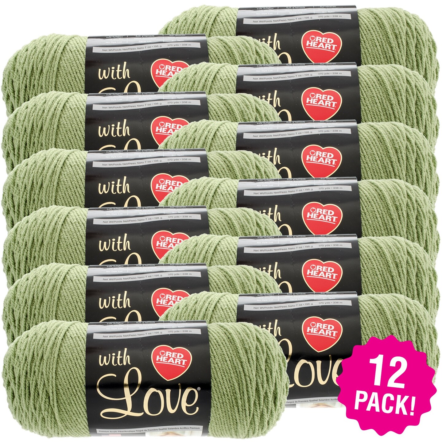 Multipack of 12 - Red Heart With Love Yarn-Lettuce