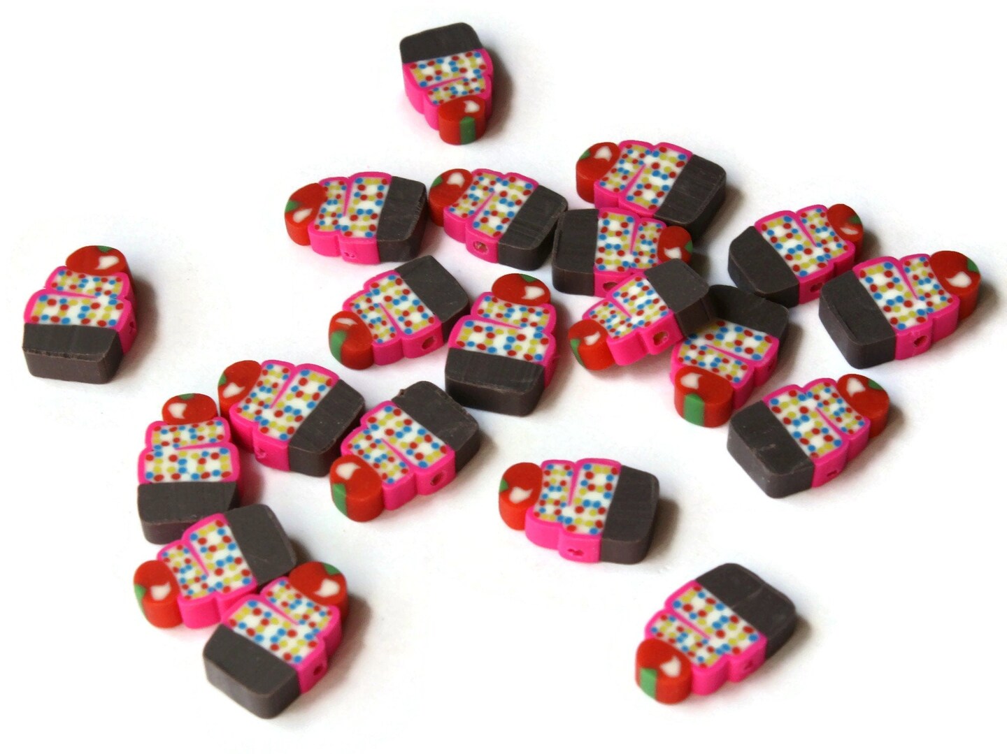 20 Cute Cupcake Beads with Sprinkles and a Cherry on Top Polymer Clay Beads
