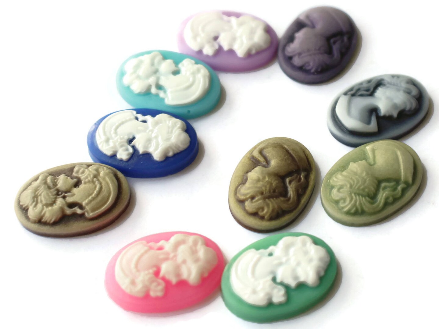 10 18x13mm Mixed Color Cameo Cabochons Woman's Face Cameo Cabs Victorian Cameo Flat Back Cabochons