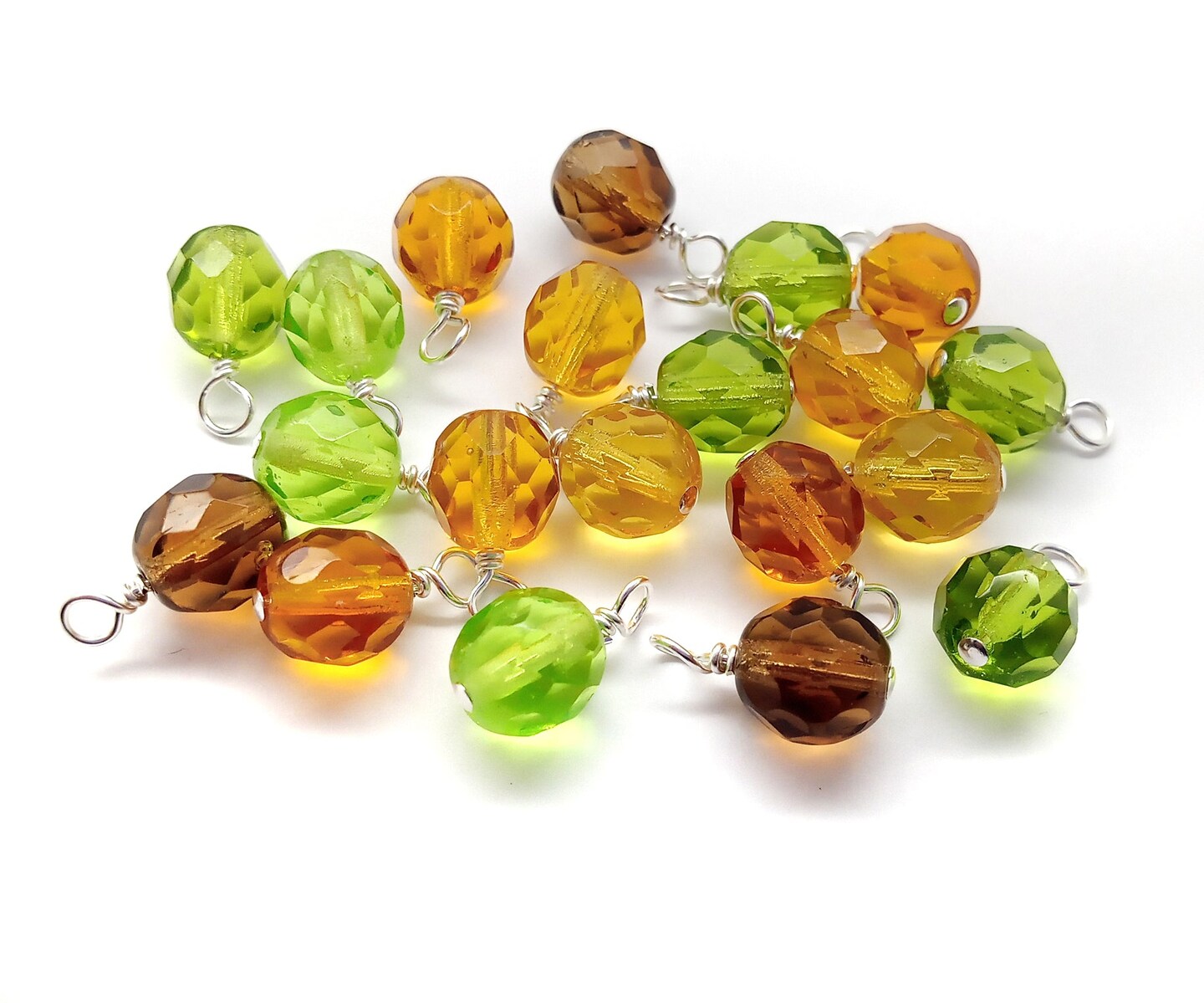 Fire-Polished Bead Charms, 10 pieces Forest Color Mix, 8mm Faceted Dangles, Adorabilities