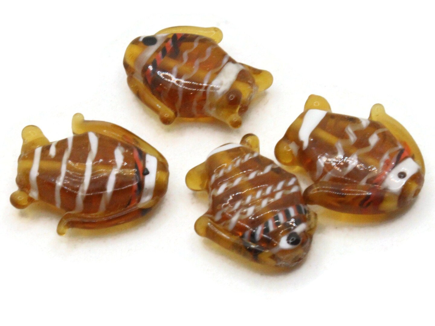 4 Brown Striped Lampwork Glass Fish Beads