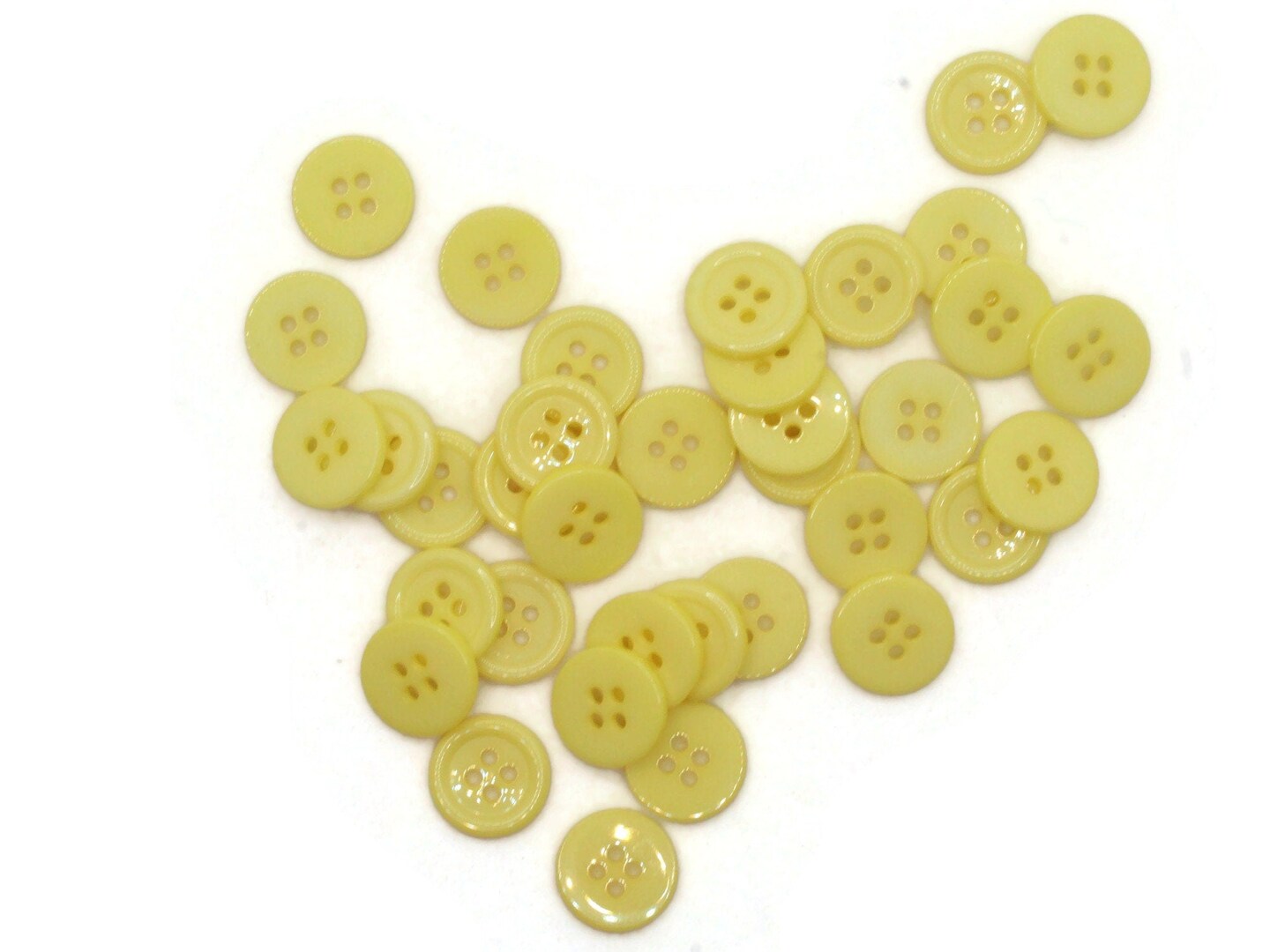 36 15mm Yellow Flat Round Plastic Four Hole Buttons