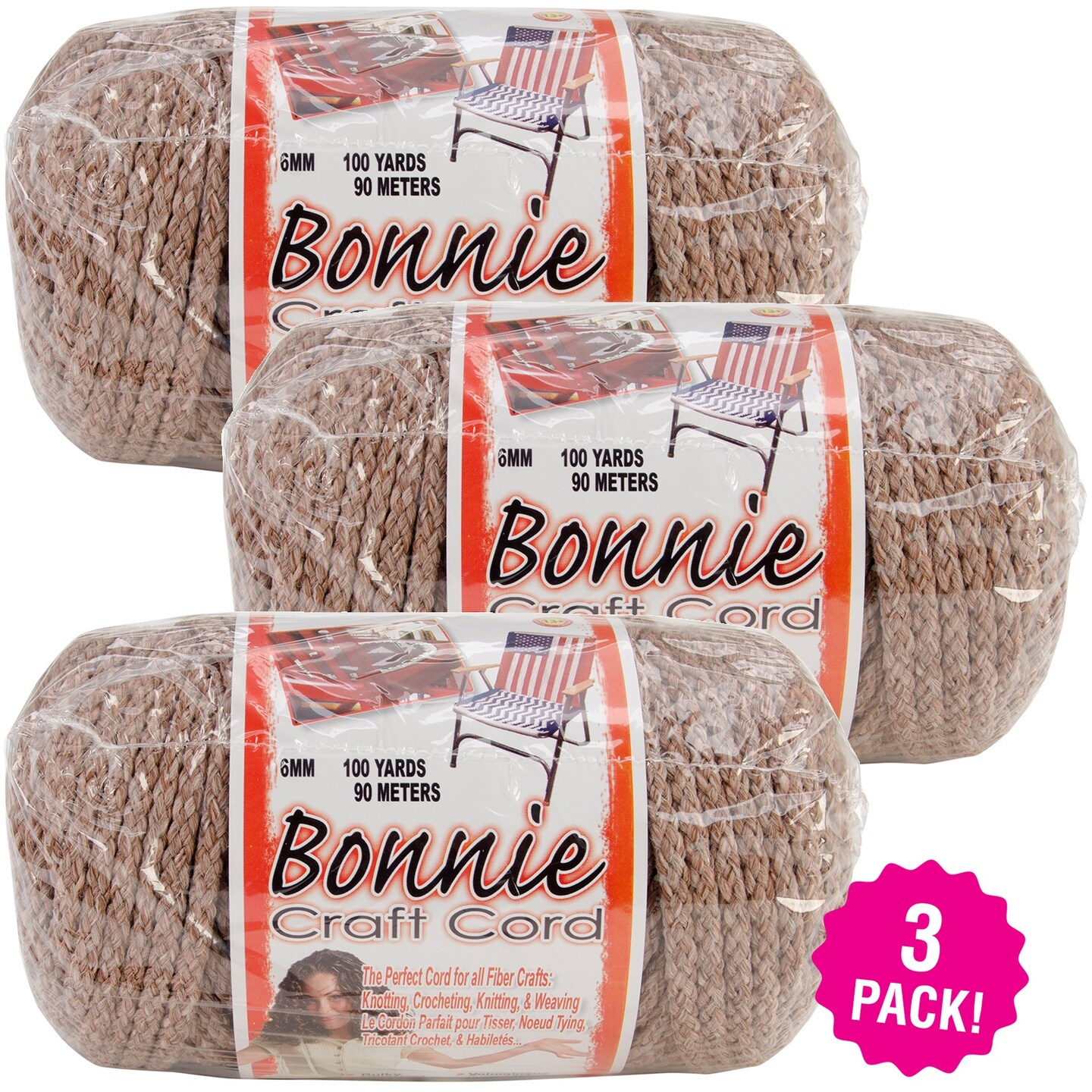 Multipack of 3 - Bonnie Macrame Craft Cord 6mmX100yd-Pottery