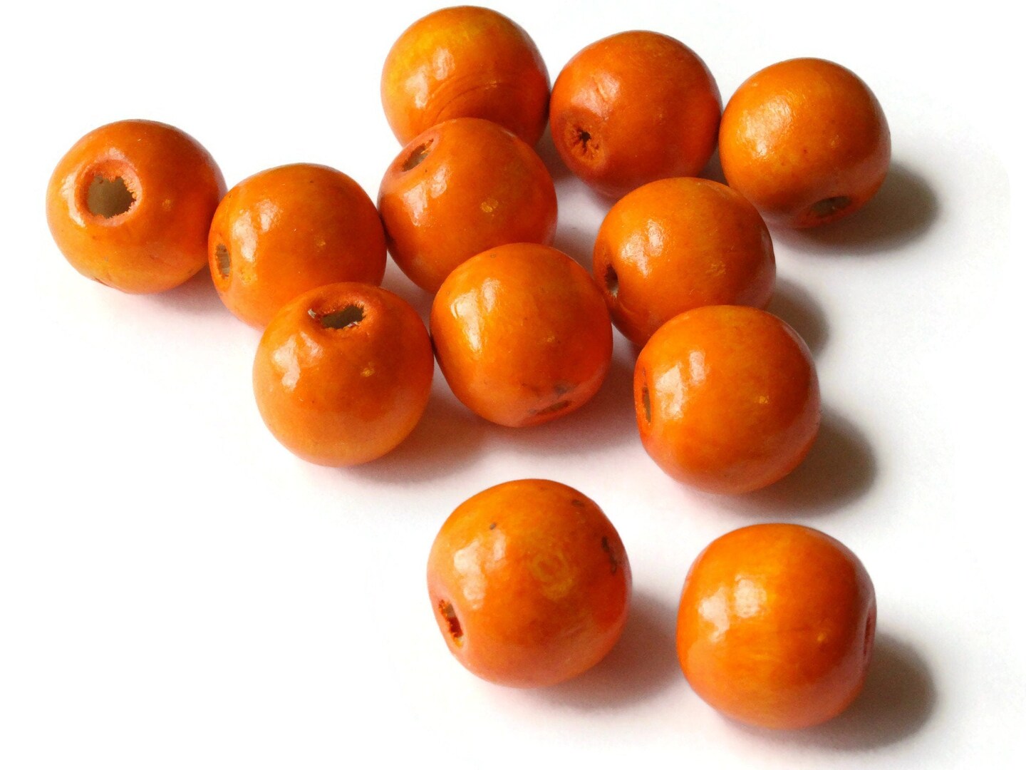 12 19mm x 17mm Round Orange Wood Beads Large Hole Wooden Ball Beads