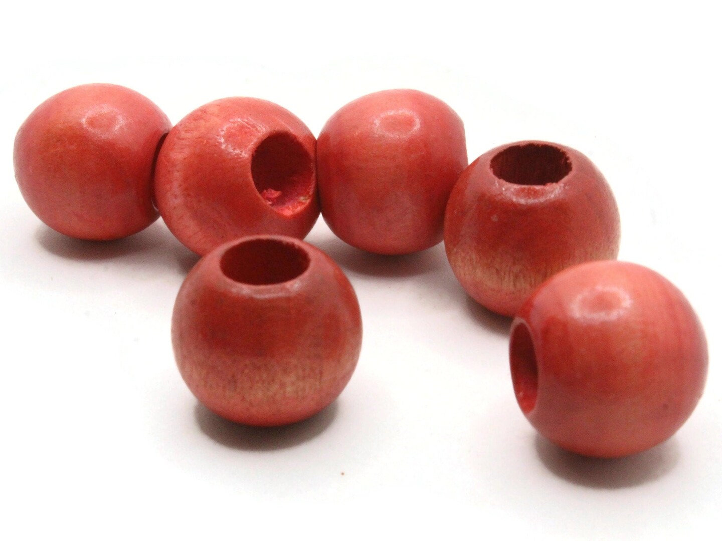 6 21mm x 19mm Red Orange Round Vintage Wood Large Hole Loose Beads