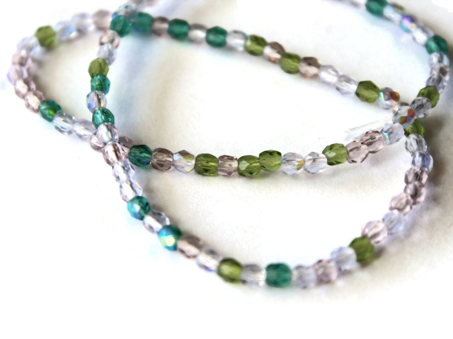 100 3mm Faceted Round Mixed Color Crystal Beads Teal Green and Purple Beads