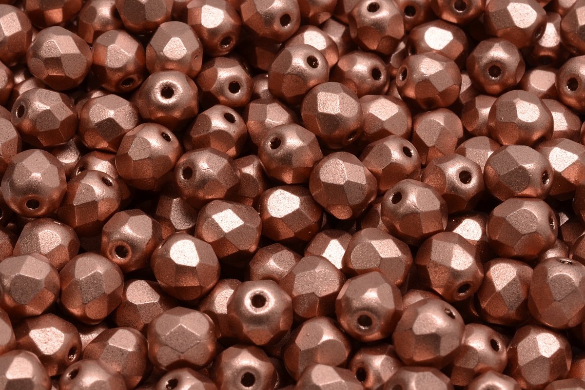 6mm Czech Fire Polish Round Bead, Matte Metallic Copper, 50 pieces