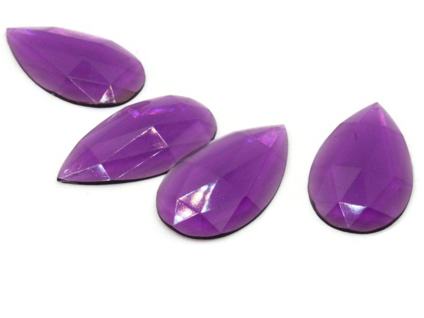 4 50mm Faceted Teardrop Purple Vintage West German Plastic Cabochons