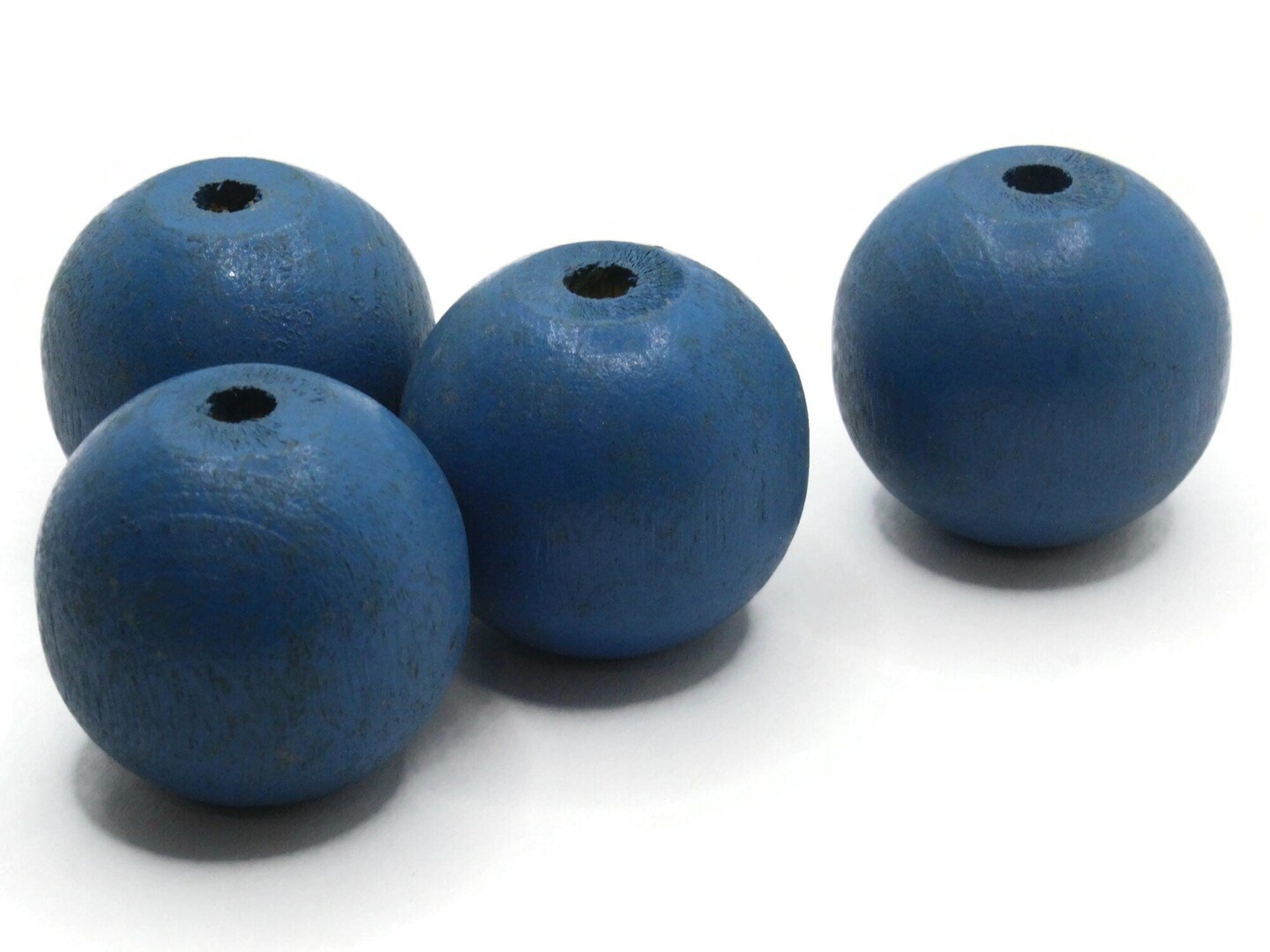 4 28mm Round Blue Large Hole Vintage Wood Beads