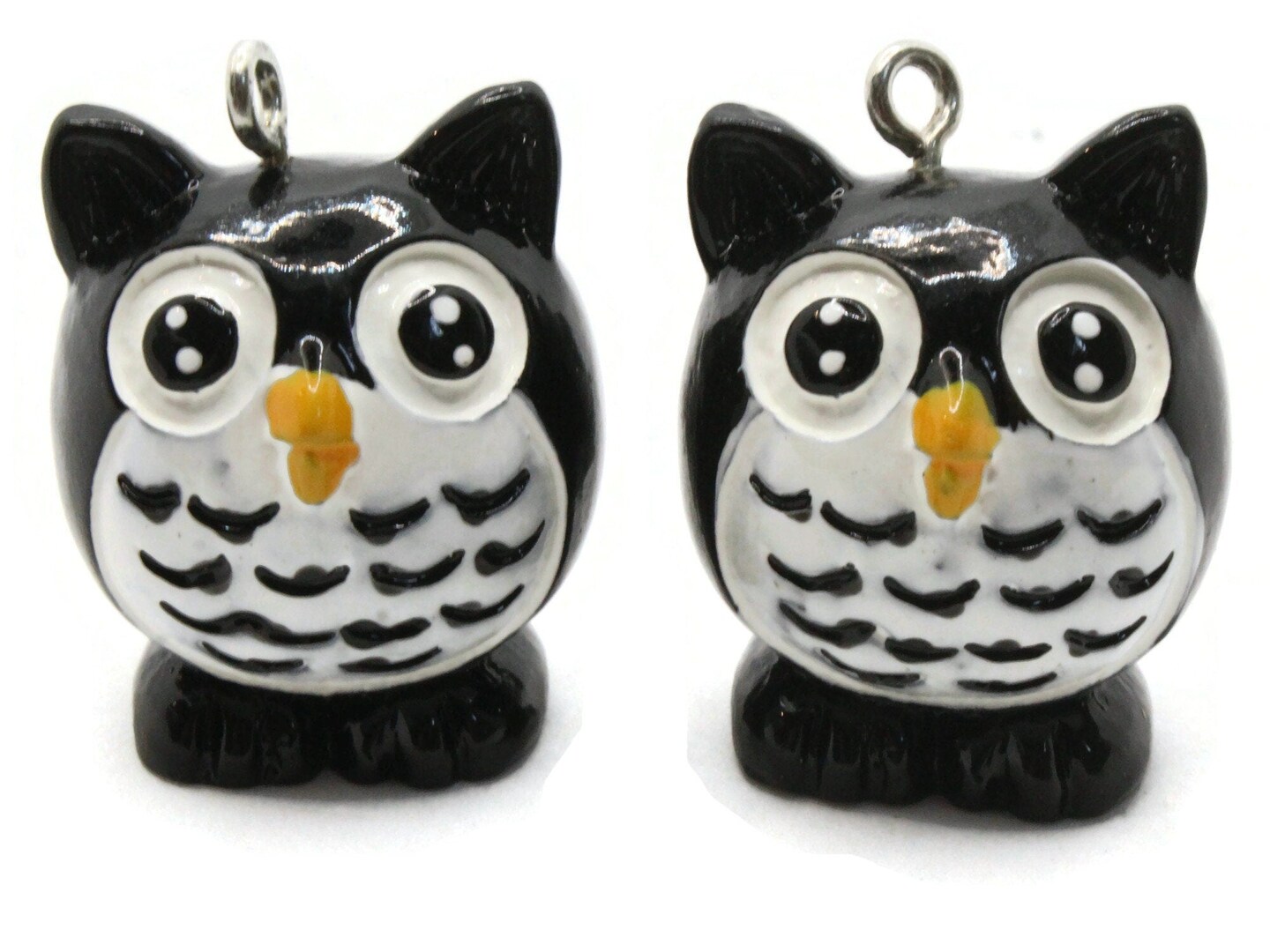 2 31mm Black Owl Resin Charms