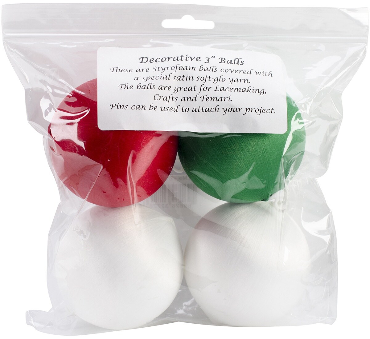 Handy Hands Decor Satin Covered Styrofoam Balls 3 4-pkg-2 White, 1 Red & 1 Green