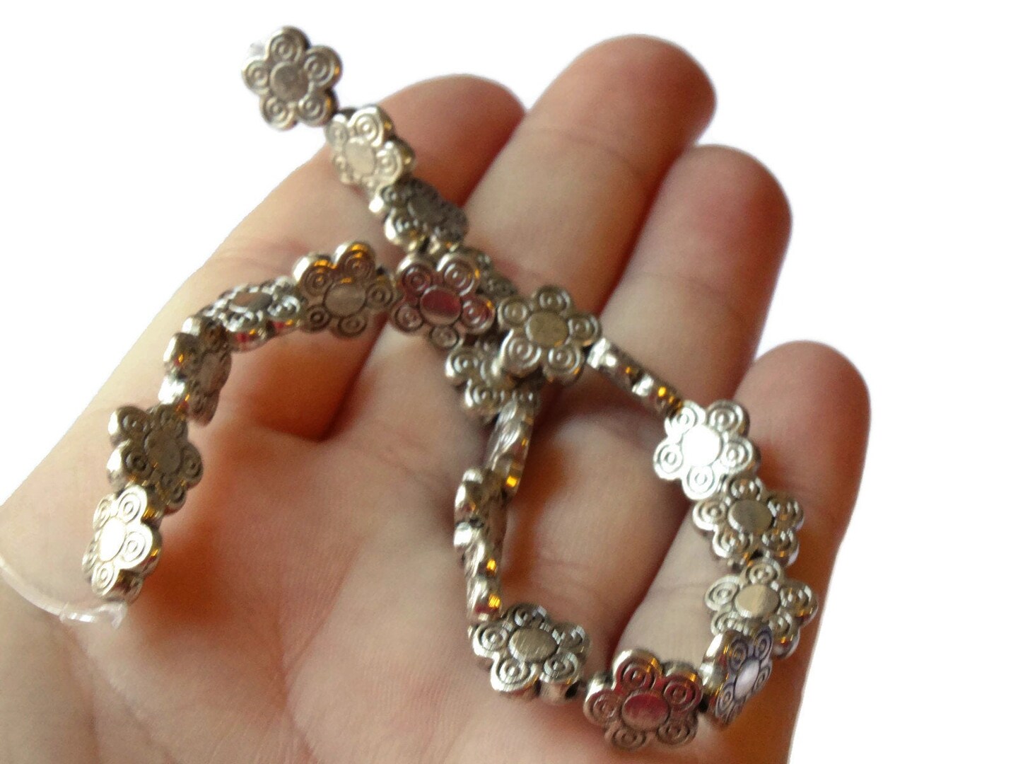 22 10mm Metal Flower Beads Silver Flat Round Beads